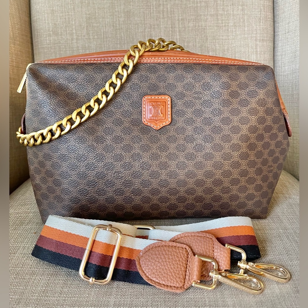Celine Brown Crossbody Bag with Gold Chain